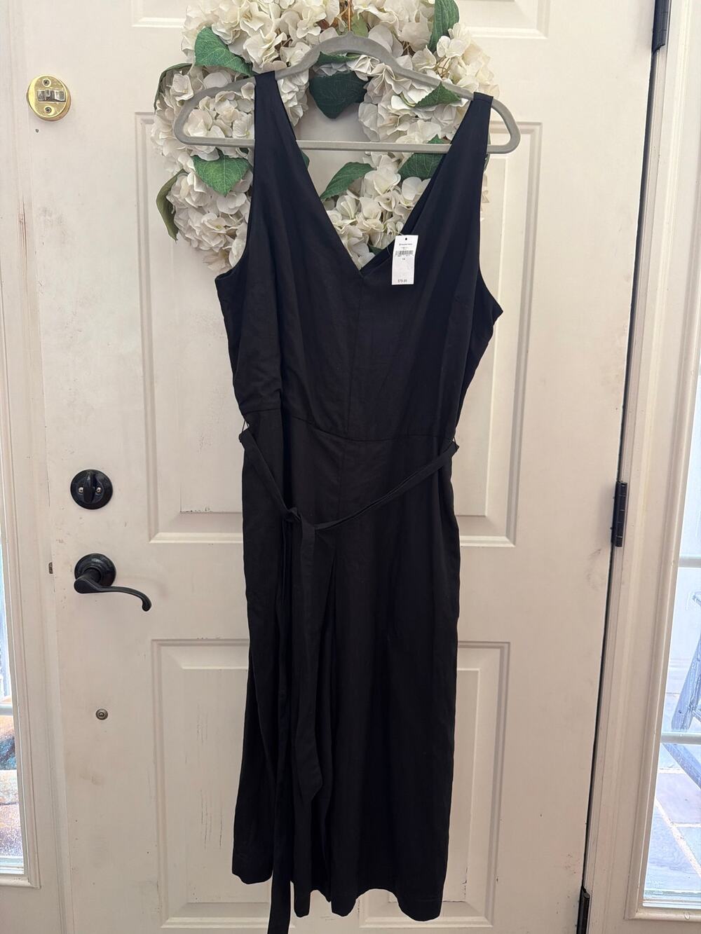 NEW Gap Jumpsuit Women's Size 14 Linen Blend Black Boho Wedding Guest Chic